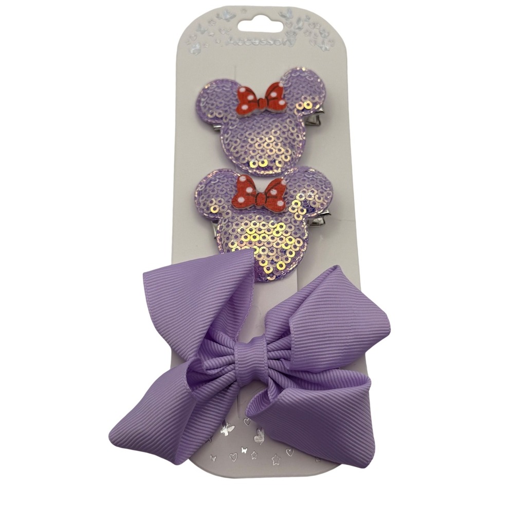 Chloe Accessory Lavender Sequin‎ Minnie Mouse Hair Clips & Bow Set Girls
